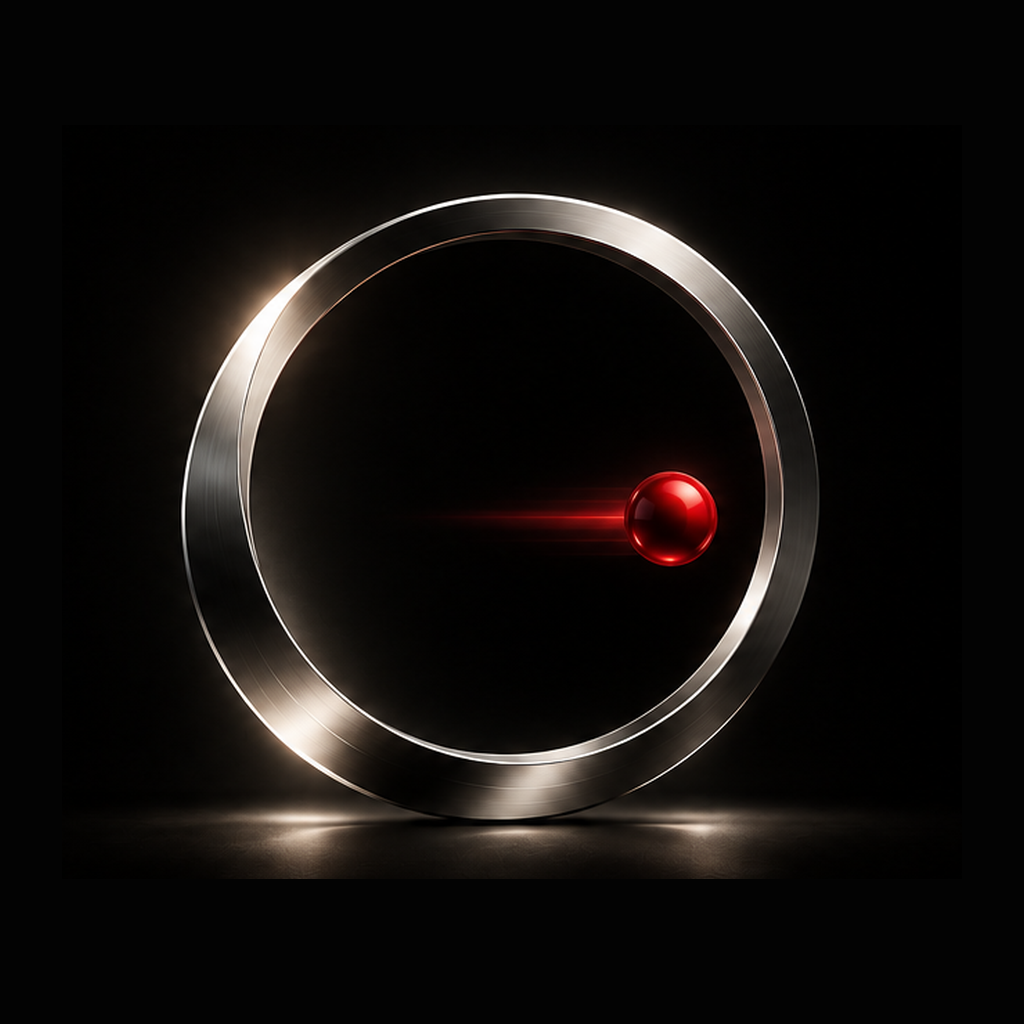 The MAKE A POINT mark: a sculptural titanium circle with a luminous red point.